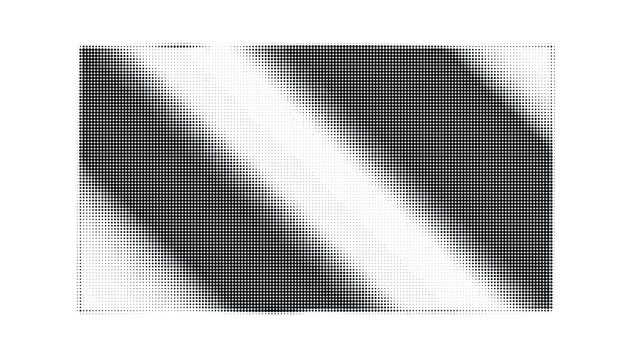 Halftone screen glare reflection, glossy plastic sheet with diagonal black and white stripes composed of varying dot sizes