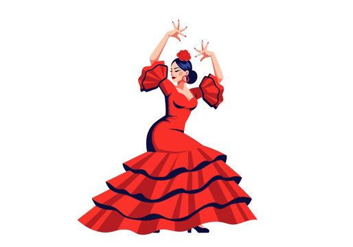 Woman in red flamenco dress dancing.