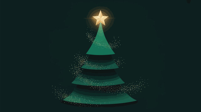 A solitary christmas tree illuminated by a bright shining star on top
