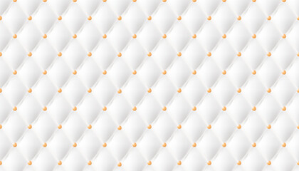 Naklejka premium Luxurious White Quilted Seamless Pattern with Golden Buttons. Elegant Upholstery Texture Background