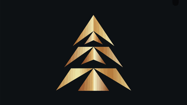 A golden geometric christmas tree design against a dark background