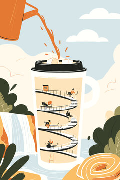 Giant Coffee Cup Office with Staircase and Floating Workspace