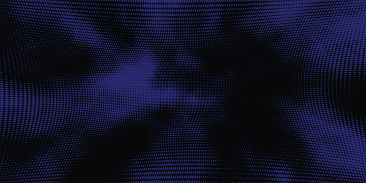Fluid dark blue wave background with energetic halftone dot transition.