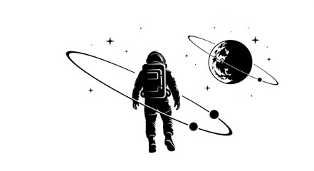 Astronaut in Space with Planets and Stars 2. © ulinadobe
