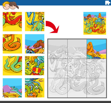 jigsaw puzzle with cartoon snakes animal characters