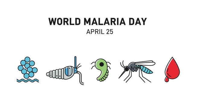 World Malaria Day icons, mosquito, malaria awareness, disease prevention, health symbols