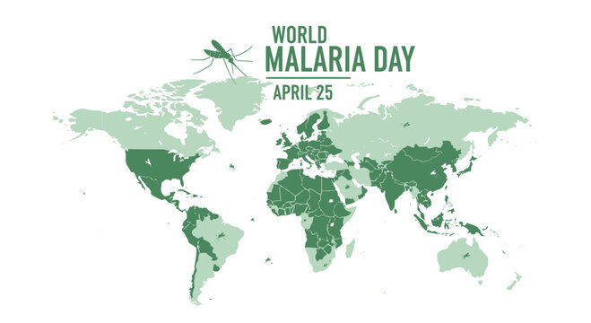 World Malaria Day, green world map, mosquito awareness, April 25 health campaign, global malaria prevention