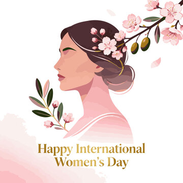 Create a realistic IWD, International Women's Day template, vector, banner, poster, card, logo, silhouette, illustration, design for Women's day wishes, greeting card, social media post,  vector art.