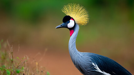 Fototapeta premium A beautiful Grey Crowned Crane elegantly stands in its natural habitat.