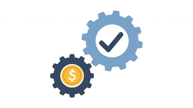 Animated cogwheels with tick mark and dollar Financial management maintenance animation. Accounting process organization
