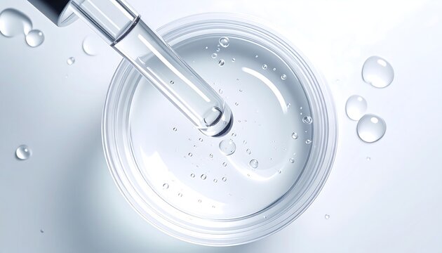 Top view of pipette dripping liquid into glass bowl