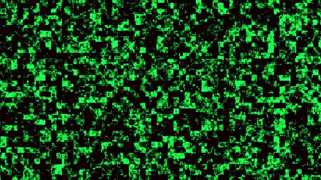 Digital green pixel noise on black background. Constant motion, abstract tech glitch. Perfect for cyberpunk or futuristic projects