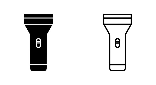 Black and white flashlight icons with on and off switch