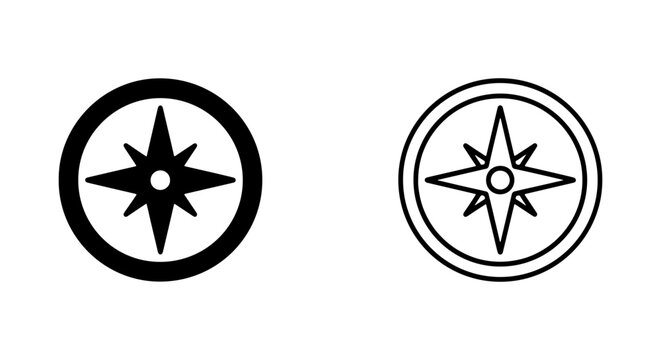 Two black and white compass rose symbols in circular frames side by side
