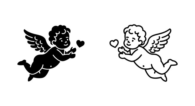 Two cherubs with hearts flying in the air