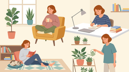 Fototapeta premium Family Group Relaxing Together In Living Room.