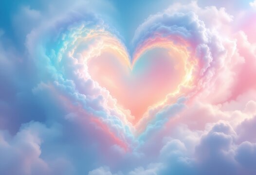 Heart-shaped cloud formation, pastel colors