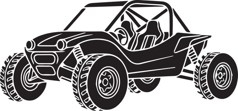 Off-road buggy vector illustration, black and white dune buggy silhouette, extreme sports utility vehicle icon for racing and adventure design