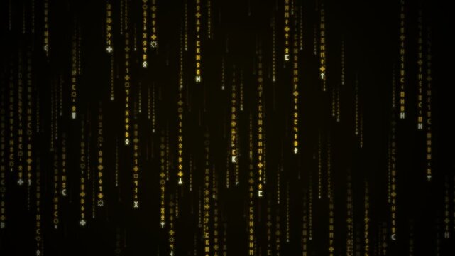 Abstract digital rain with falling binary code on a dark background, representing technology and data flow