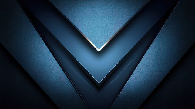 Dynamic layered chevron shapes create an abstract dark blue technological background