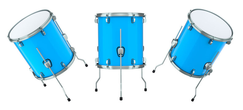 Set of drums on white background. 3d render concept of musical instrument, drum machine