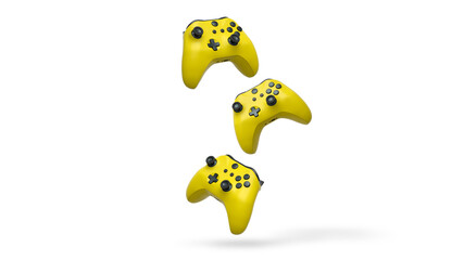 Wireless gaming controllers flying in air isolated on white background, symbolizing gaming technology concept © Vasyl Onyskiv