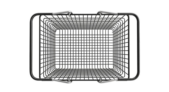 empty wire shopping basket on checkered background