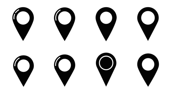 Collection of Black Map Pin Icons, Location Markers, Navigation Symbols