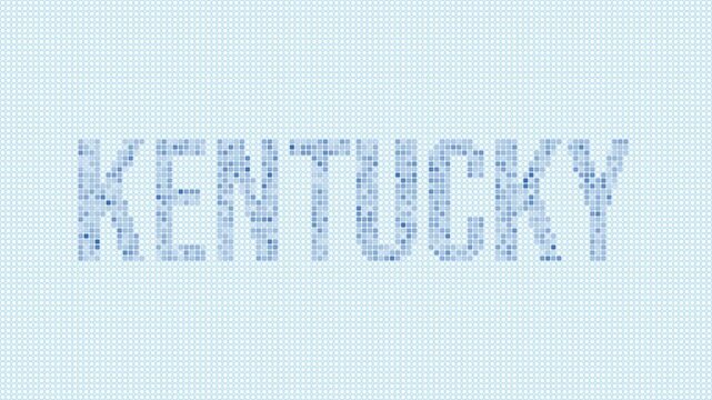 Kentucky, United States dotted map animation. Digital style shape of the state. Kentucky, United States shape and title dots appear with bulb flickering effect. Intro, outro, logo, title video.