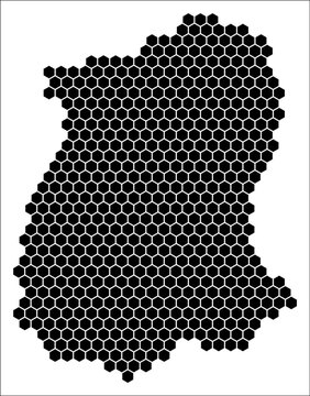 Sikkim simple black and white hexagon map shape template. State plain hexagon cell dots. Sikkim flat honeycomb boundary. Vector Illustration.