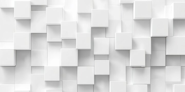 minimalist white three-dimensional cubes arranged in a staggered geometric grid with soft shadows and depth creating a calm modern abstract texture