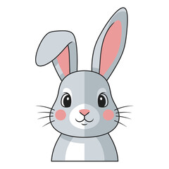 Obraz premium Cute cartoon grey rabbit with pink cheeks and long ears, isolated on white background.