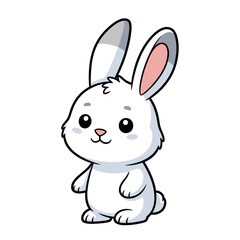 Obraz premium Cute cartoon white bunny rabbit illustration with big eyes and long ears, isolated on white background.