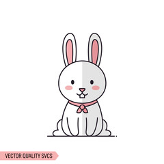 Fototapeta premium Cute Cartoon White Rabbit Wearing Pink Scarf, Vector Illustration