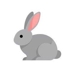 Obraz premium Cute Grey Rabbit Illustration, Flat Design, White Background