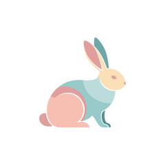 Obraz premium Cute pastel rabbit illustration, soft colors, simple flat design, isolated on white background