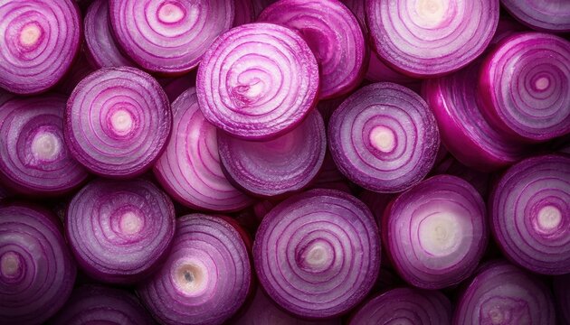 close-up of vibrant sliced red onion rounds with concentric rings and fresh crisp texture