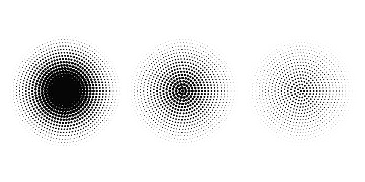 Halftone circle dotted frame circularly distributed set. Abstract dots logo emblem design element.