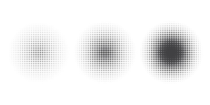 Halftone circle dotted frame circularly distributed set. Abstract dots logo emblem design element.