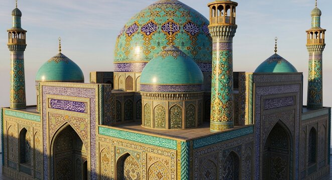 Stunning turquoise mosque with intricate tilework and minarets