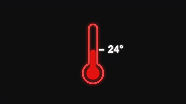 Glowing red thermometer animation showing the temperature decreasing from twenty-three to twenty-two degrees.