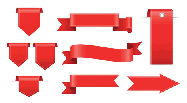 Collection of red ribbon banners and tags