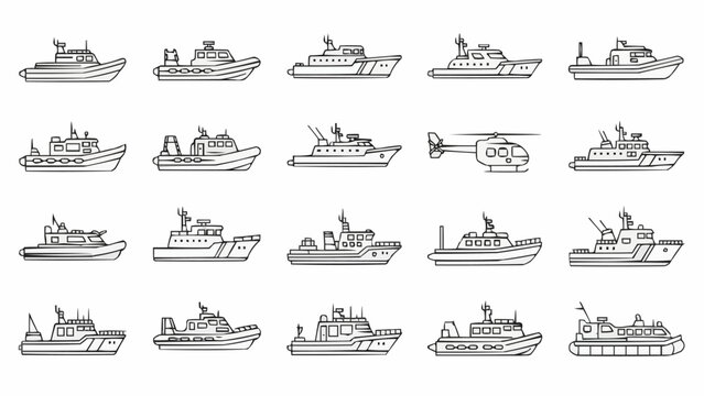 Collection of Hand-Drawn Military and Civilian Ships and Boats.