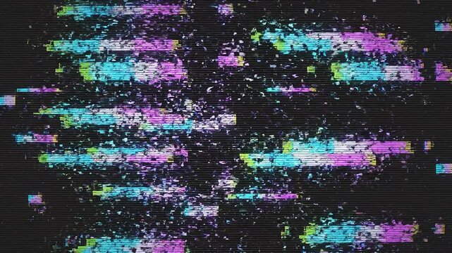 Digital Glitch Abstract: A mesmerizing digital artwork features a chaotic arrangement of colorful horizontal lines and pixelated streaks.