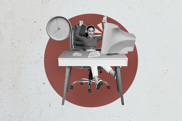 Creative collage of professional student working office laptop pencil notebooks symbolizing education creative professions © deagreez