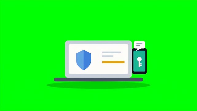 Flat animation of a laptop and smartphone representing two factor authentication and data security concepts