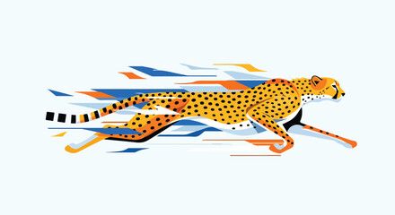 A cheetah runs swiftly with abstract colorful streaks © Aziz
