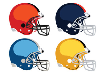 Fototapeta premium Cartoon colorful american football rugby protective sport helmet set