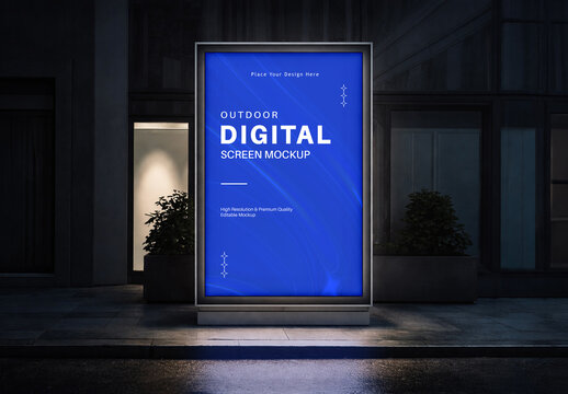 Outdoor Digital Screen Mockup Night Scene