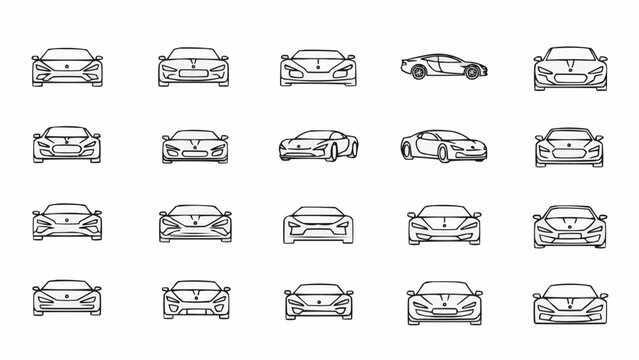 Collection of Hand-Drawn Sports Car Outlines from Various Angles.